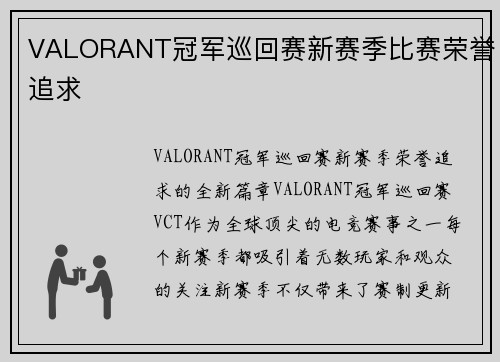 VALORANT冠军巡回赛新赛季比赛荣誉追求