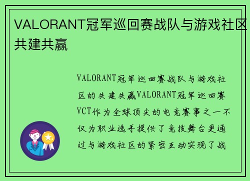 VALORANT冠军巡回赛战队与游戏社区共建共赢