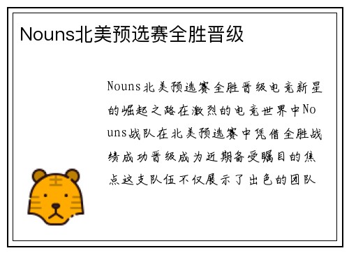 Nouns北美预选赛全胜晋级