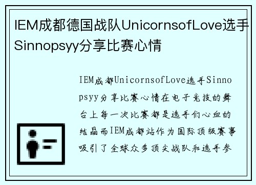 IEM成都德国战队UnicornsofLove选手Sinnopsyy分享比赛心情