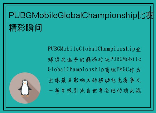 PUBGMobileGlobalChampionship比赛精彩瞬间