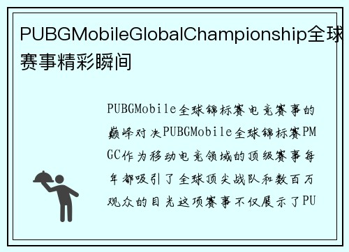 PUBGMobileGlobalChampionship全球赛事精彩瞬间