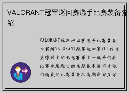 VALORANT冠军巡回赛选手比赛装备介绍